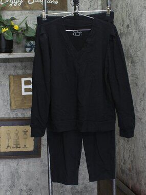 Anybody Womens Regular Cozy Knit French Terry Top Pants 2 Piece Set Black M
